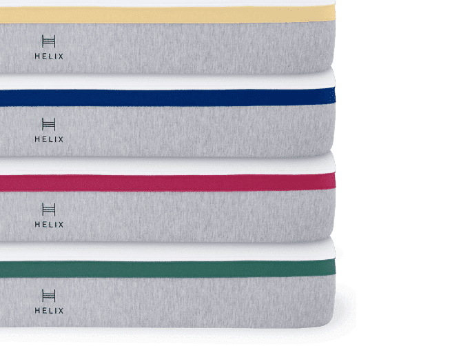 Multicolored stack of Helix mattresses.