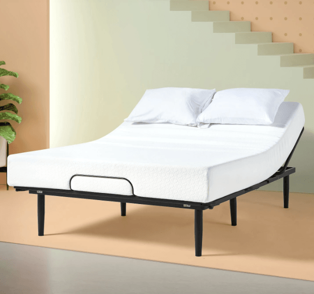 Zinus adjustable bed set in room with neutral tones.