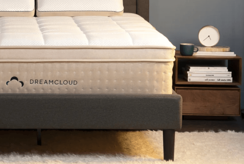 The corner of a DreamCloud mattress.