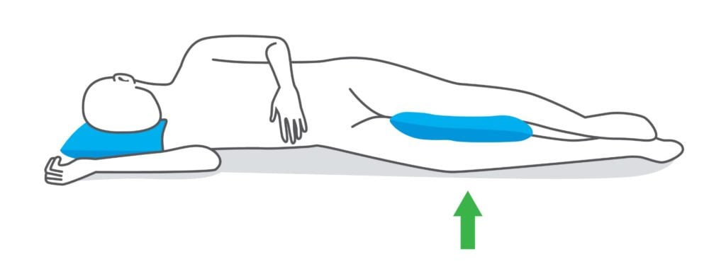 Correct sleep on side posture by place a pillow between legs.