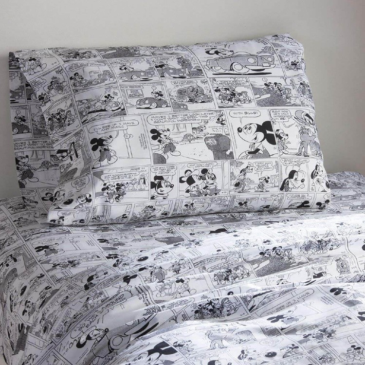 Ethan Allen | Disney Mickey Mouse Comic Strip Sheet Set, Mickey's Ears (Black), Twin