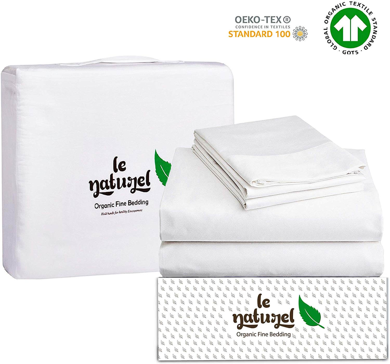 Le Naturel 300 Thread Count 100% GOTS Certified Organic Cotton Sheet Set Full Size (White) 4 Piece Bedding Sheets for Bed,Soft Sateen Weave bedsheets Set,Fits Upto 16" Deep Pocket Mattress