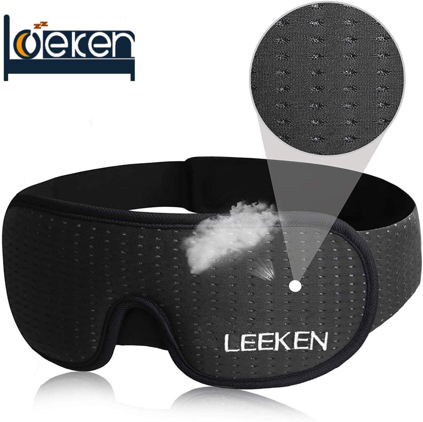 LEEKEN 3D Sleeping Eye Mask - 100% Lights Blockout Sleep Mask for Men Women, Cool Sports Fabric Eye Cover for Travel/Nap/Night Sleeping,Comfortable and Breathable … (Mesh-Black)