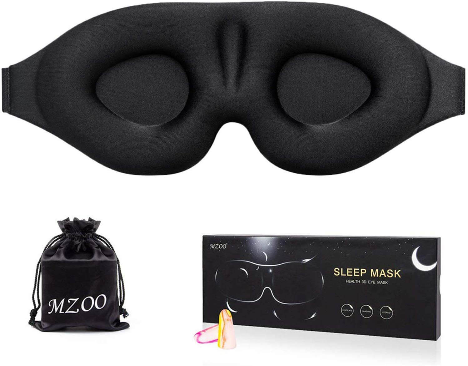 Sleep Eye Mask for Men Women, 3D Contoured Cup Sleeping Mask & Blindfold with Ear Plug Travel Pouch, Concave Molded Night Sleep Mask, Block Out Light, Soft Comfort Eye Shade Cover for Yoga Meditation