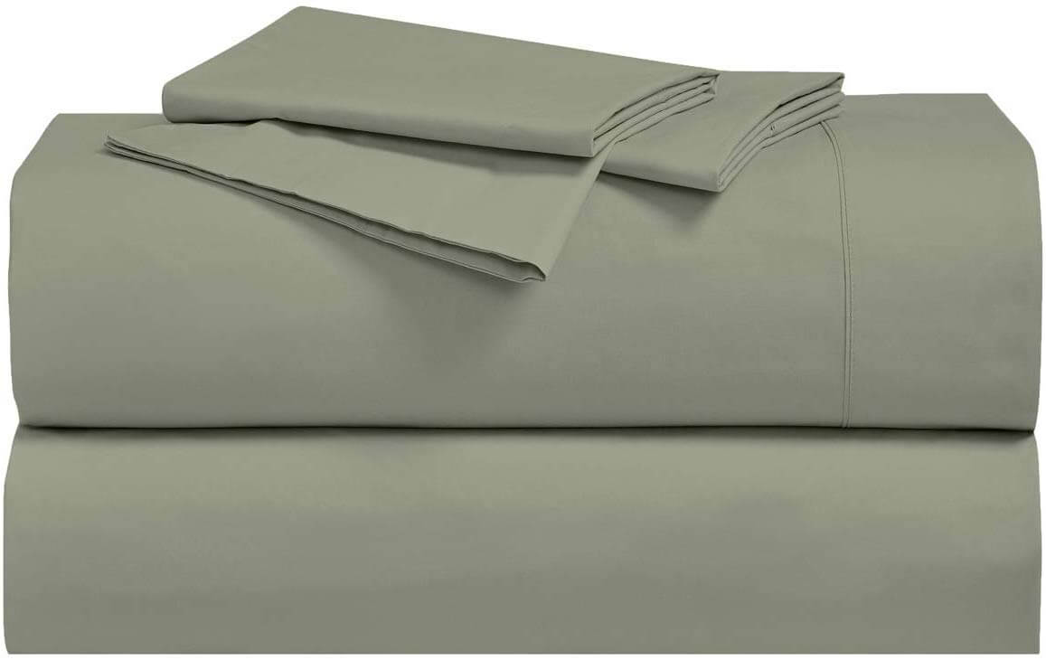 Royal Tradition Solid 300-Thread-Count, 100-Percent Cotton Percale Twin Extra Long XL Bed Sheets Set, Sage