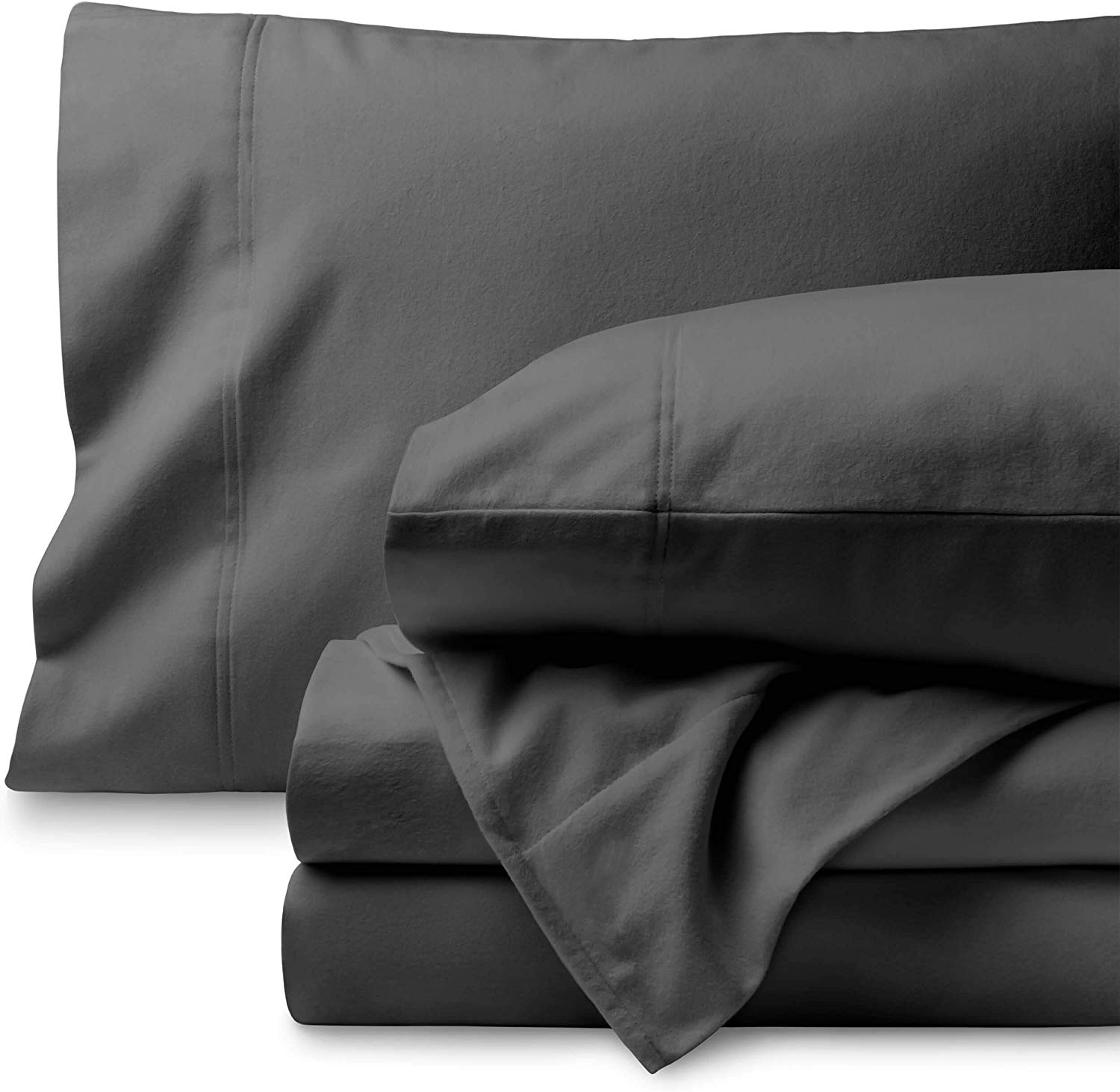 Bare Home Flannel Sheet Set 100% Cotton, Velvety Soft Heavyweight - Double Brushed Flannel - Deep Pocket (Twin XL, Grey)