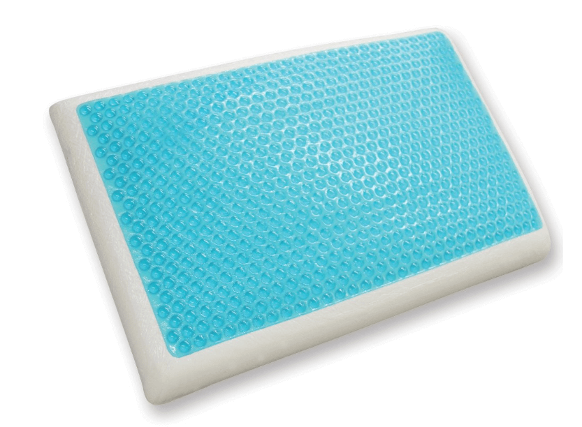 A white cooling memory foam pillow with a blue gel layer.