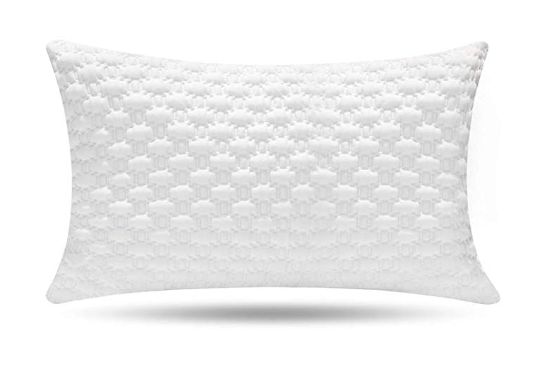 A white memory foam pillow with a textured cover.